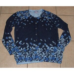 Navy Blue Floral Sz XL Casual or Dress Lightweight Cardigan Sweater LAURA SCOTT